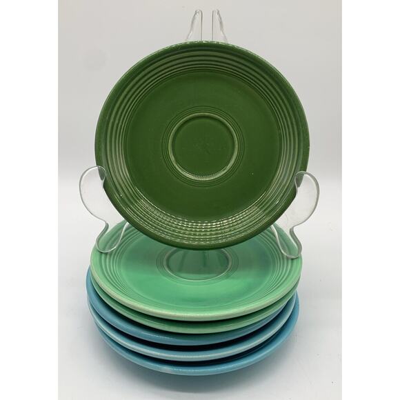Vtg 6 Fiestware Saucers Assorted Colors Including HTF Forrest Green - Picture 1 of 5